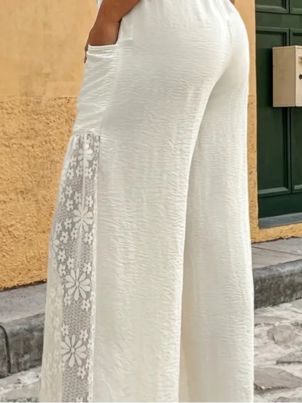 Women’s White Wide Leg Lace-Panel Palazzo Pants NIP - Picture 4 of 6